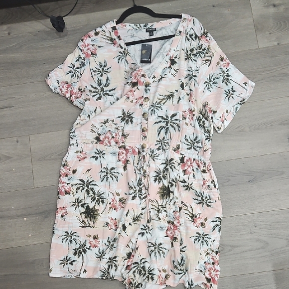 torrid Pants - Torrid Floral Palm Print Romper- Pink and Green